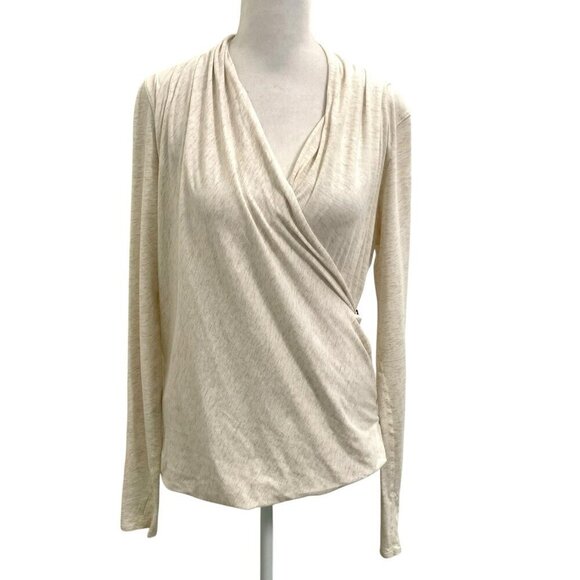 Lululemon Radiant Long Sleeve Wrap Top Vitasea Thumbholes Heathered Beige size 4 - Picture 1 of 8